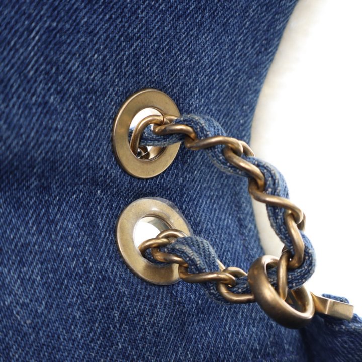 Chanel Medium Denim Shearling Egyptian Hieroglyph Classic Single