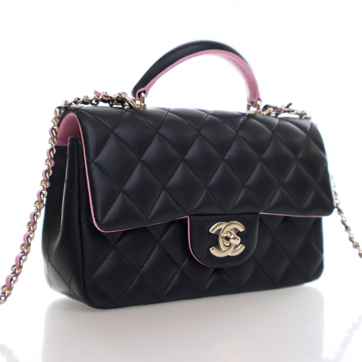 Chanel Mini Black/Pink Lambskin Rectangle Top Handle - Luxe Du Jour