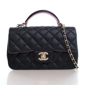 Chanel Mini Black/Pink Lambskin Rectangle Top Handle
