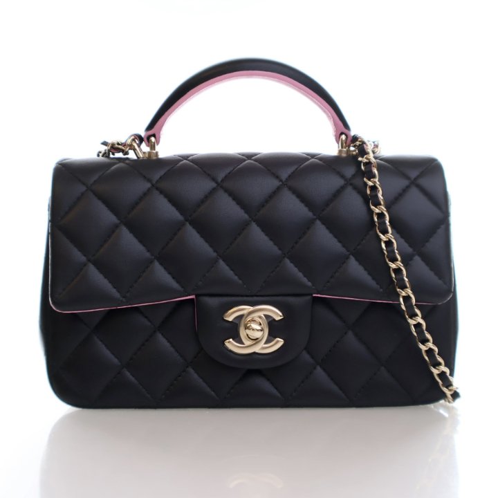 Chanel Mini Black/Pink Lambskin Rectangle Top Handle - Luxe