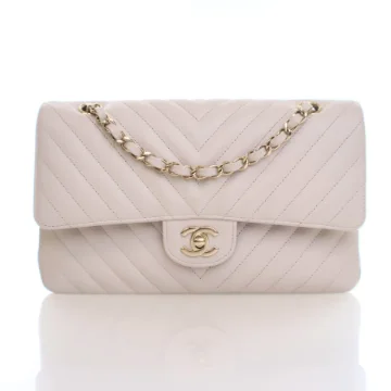 Chanel Medium White Caviar Chevron Flap *Do not post for Megan's client, no overnight hold*