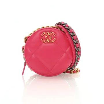Chanel Pink Lambskin 19 Round Clutch with Chain