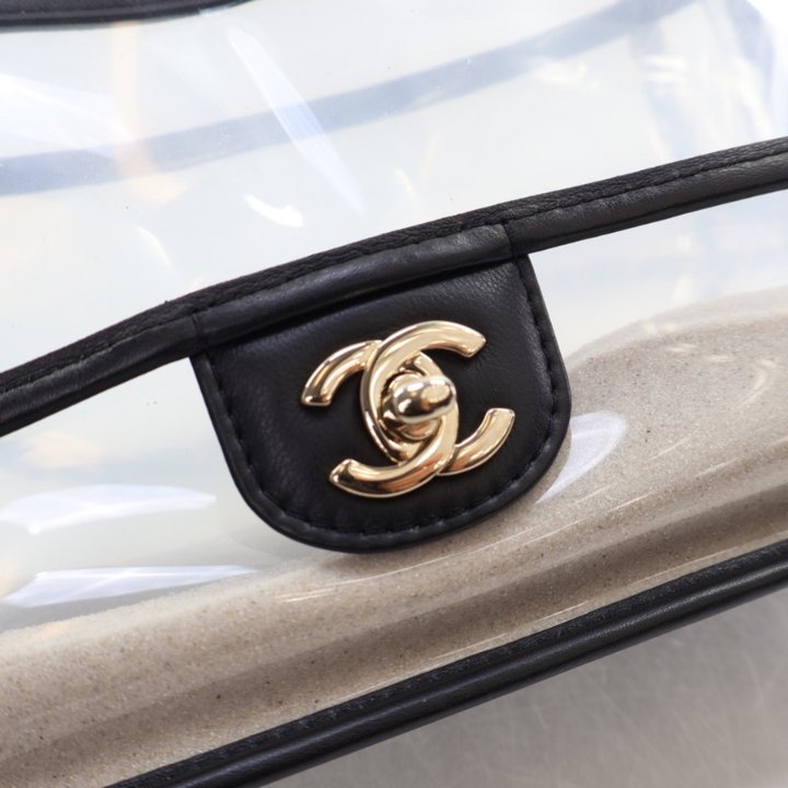 国内発送シャネル サンド バイ ザ シーPVC CHANEL Lambskin PVC Sand By The Sea Flap With Pearl Strap