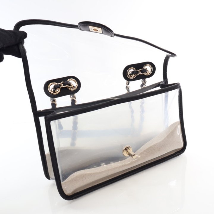 国内発送シャネル サンド バイ ザ シーPVC CHANEL Lambskin PVC Sand By The Sea Flap With Pearl Strap