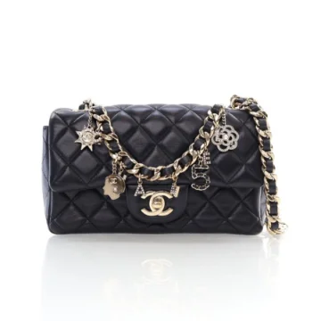 Chanel Mini Black Lambskin Coco Charms Rectangle Flap Bag