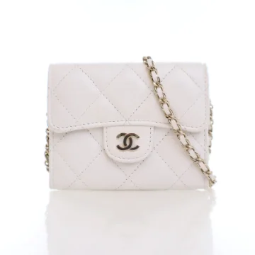 Chanel White Caviar Card Holder On Chain