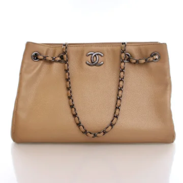 Chanel Large Beige Caviar Woven Chain Shopping Tote