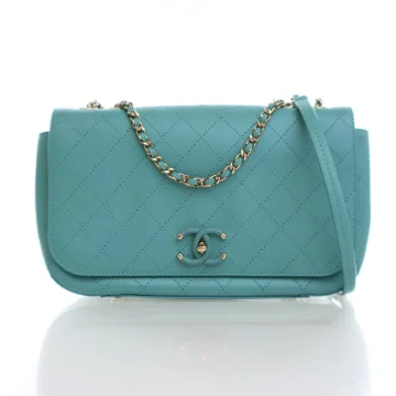 Chanel Medium Green Calfskin Stitched Covered CC Flap Bag