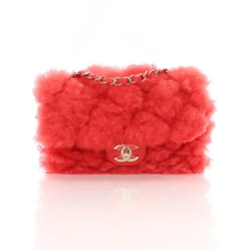 Chanel Small Red Shearling Flap Bag