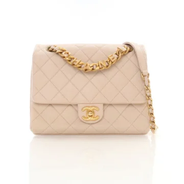 Chanel Beige Lambskin Chaine Lettre Square Flap