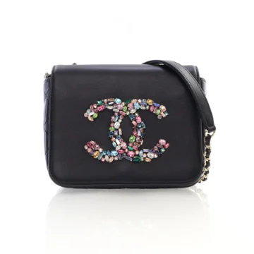 Chanel Black Lambskin Giant Crystal CC Flap Bag
