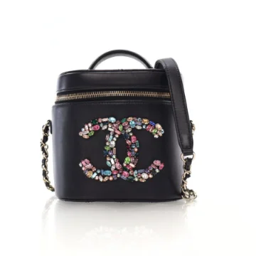 Chanel Black Lambskin Giant Crystal Mania Vanity Case