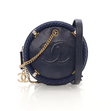 Chanel Navy Blue Calfskin En Vogue Round Bag