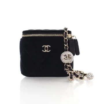 Chanel Mini Black Velvet Vanity Diamante Pearl Crush