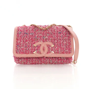 Chanel Medium Tweed/Calfskin Pink CC Filigree Flap