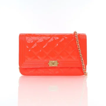 Chanel Neon Orange Patent Boy Wallet On Chain (WOC)