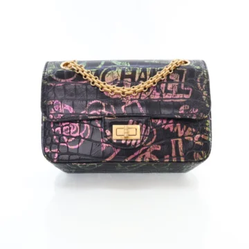 Chanel Black Croc Embossed Paris-New York Reissue 224