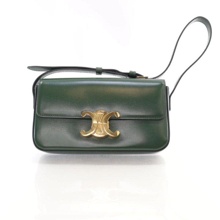 CELINE 80s〜90sヴィンテージ　ダークグリーン Celine Box Calfskin Amazon Green Classic Medium Crossbody Flap Bag