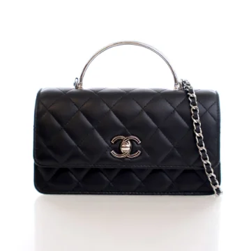 Chanel Small Black Lambskin Metal Top Handle Flap Bag
