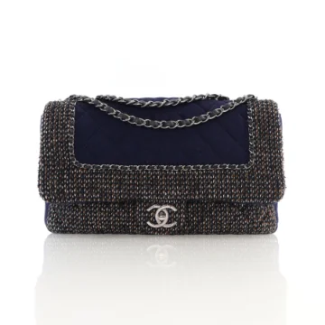 Chanel Jumbo Navy Tweed/Jersey Single Flap Bag