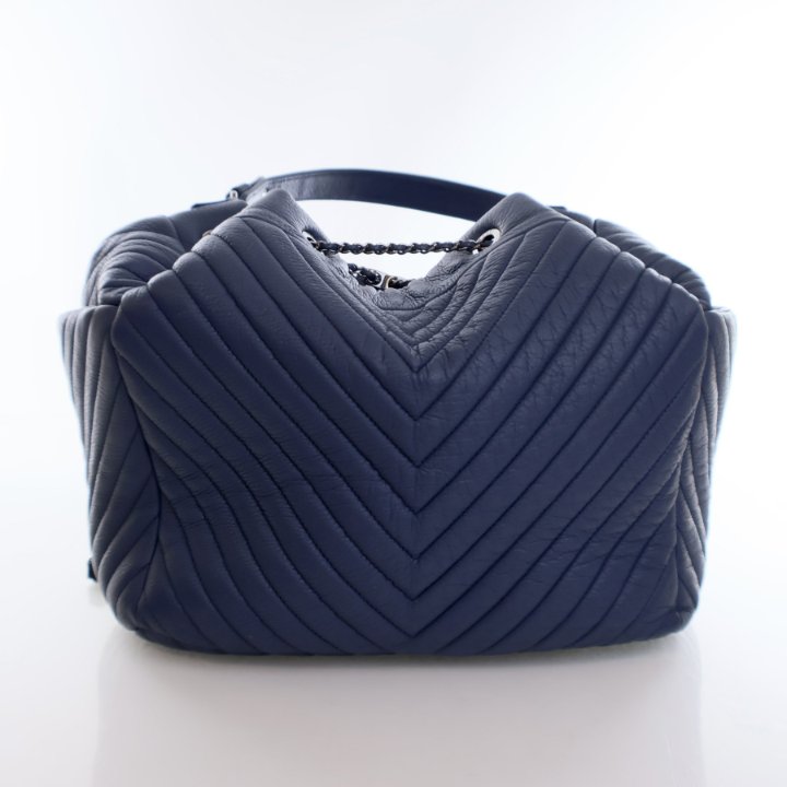 Chanel Medium Blue Deerskin Chevron CC Bucket Drawstring Bag