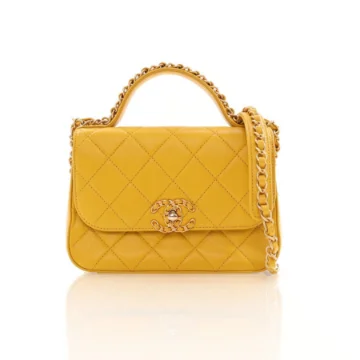 Chanel Mini Yellow Lambskin Chain Infinity Top Handle Flap