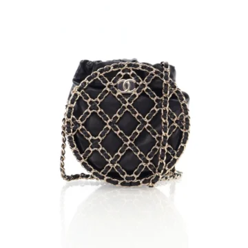 Chanel Black Lambskin Round Caged Chain Around Crossbody