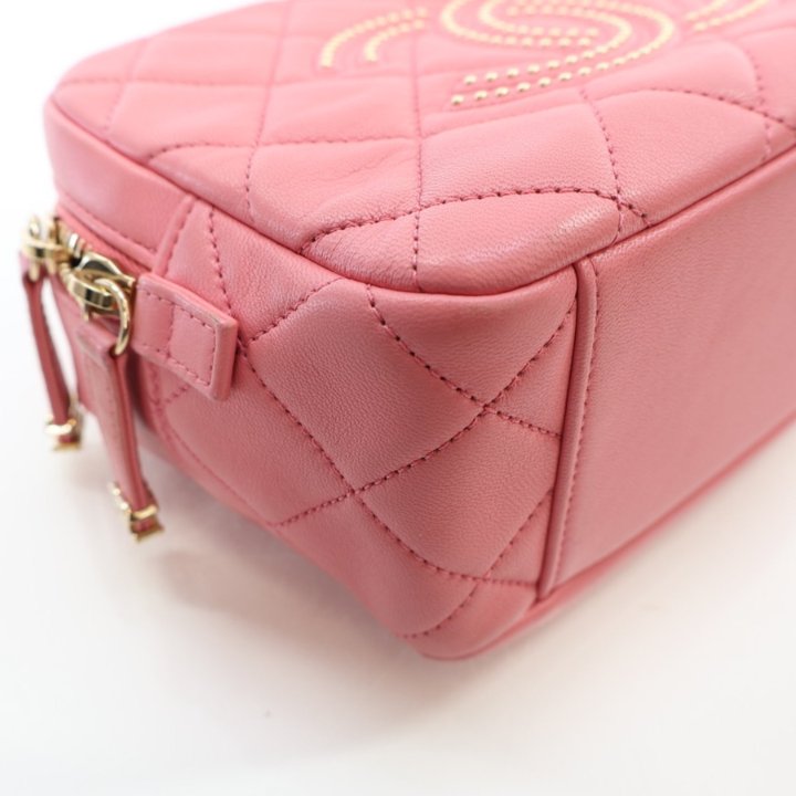 Chanel Pink Lambskin Studded Beauty Begins Camera Case Bag