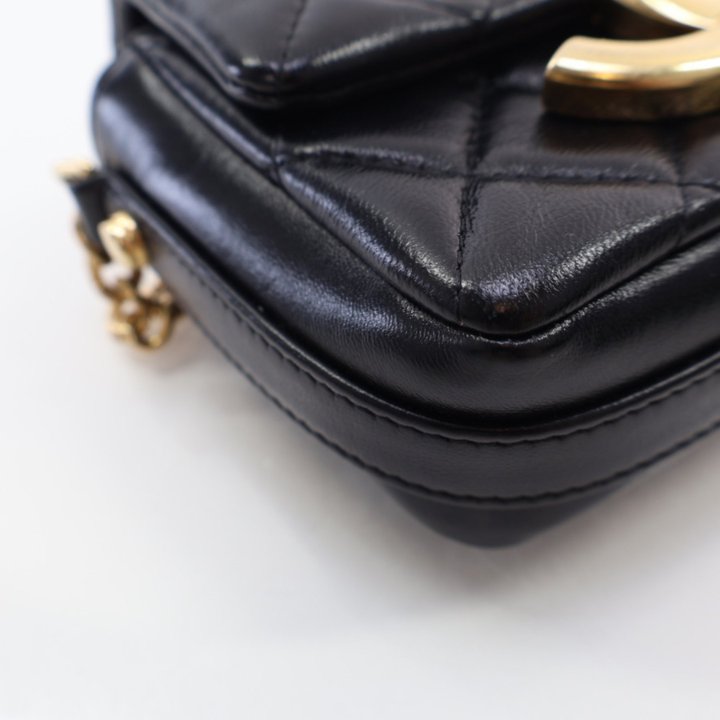 Chanel Black Shiny Calfskin Large Logo Shoulder Bag - Luxe