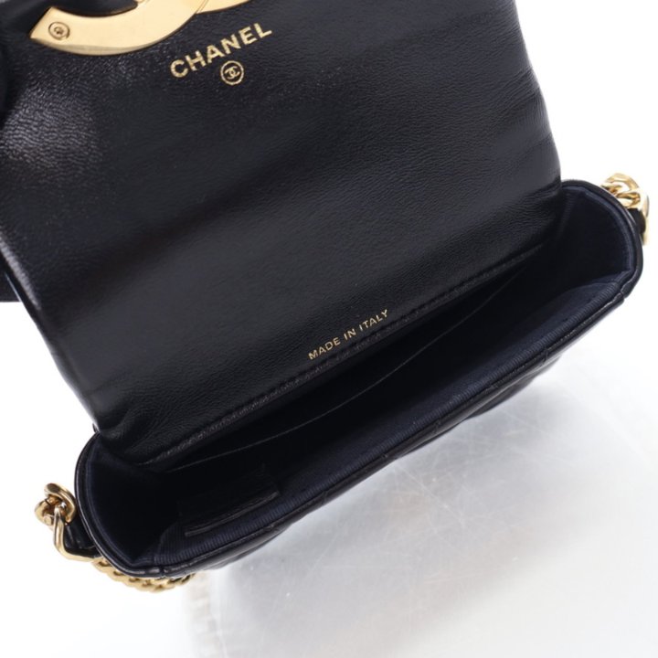 Chanel Black Shiny Calfskin Large Logo Shoulder Bag - Luxe