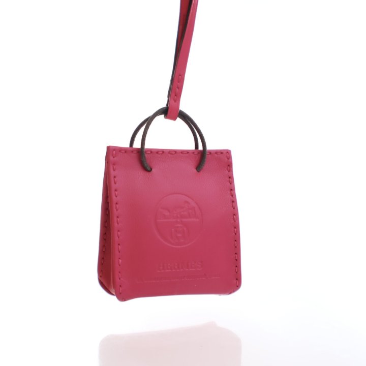 Hermes Rose Mexico Milo Lambskin Shopping Bag Charm - Luxe Du Jour