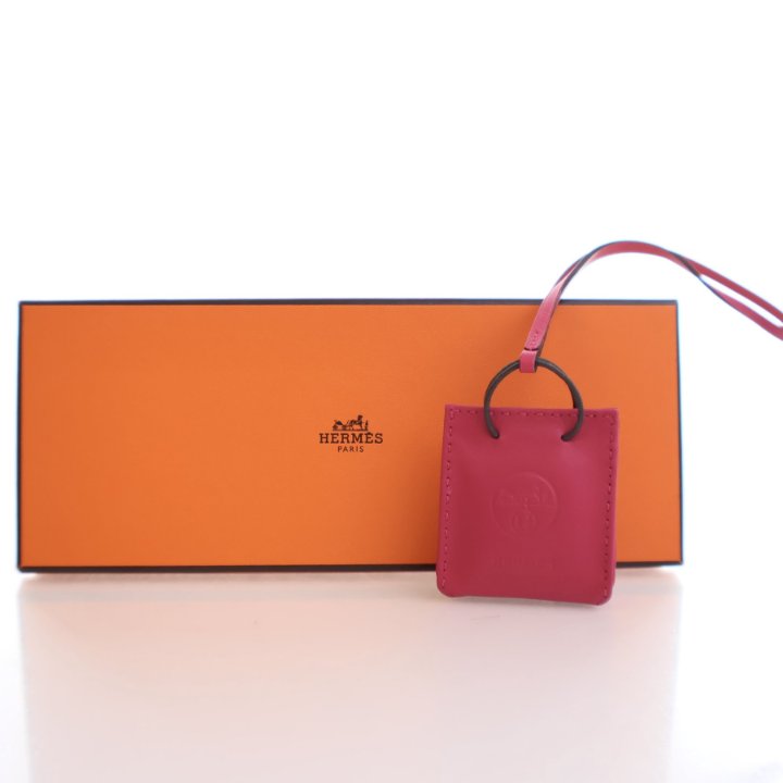 Hermes Rose Mexico Milo Lambskin Shopping Bag Charm - Luxe Du Jour