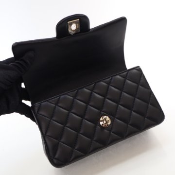 Chanel Mini Black Lambskin Rectangular Top Handle Classic