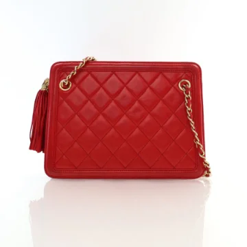 Chanel Vintage Chain Tassel Shoulder Bag Red Lambskin