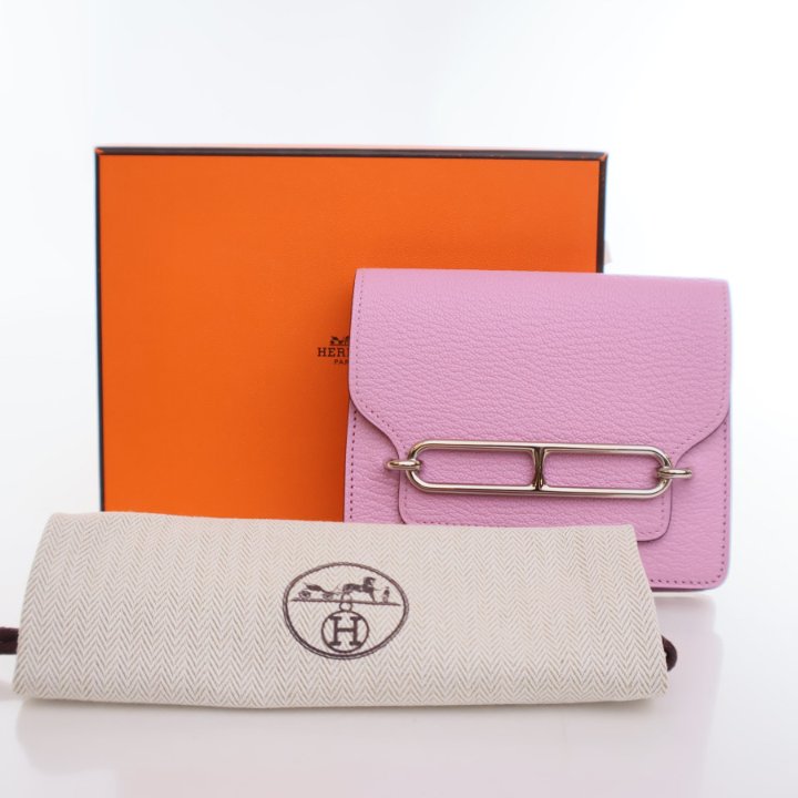 Hermes Mauve Sylvestre Chevre Mysore Roulis Slim Wallet