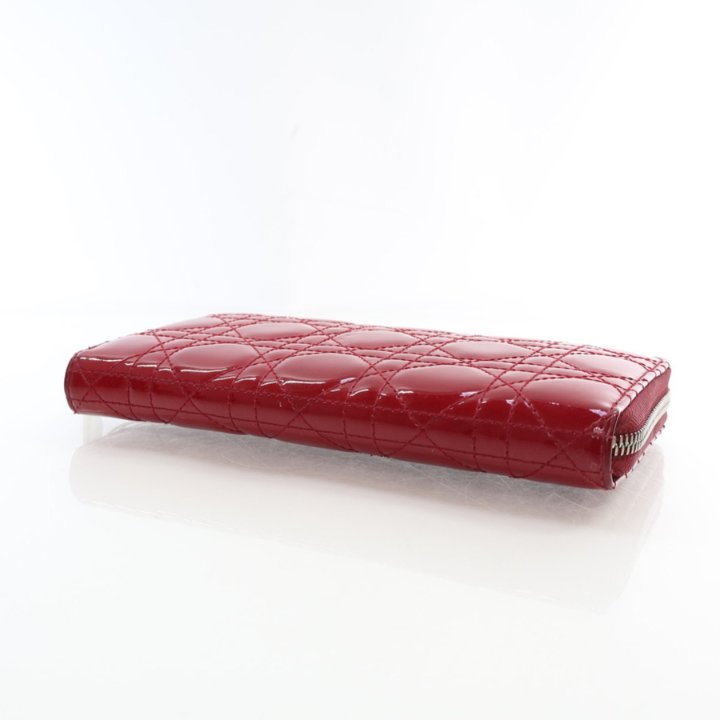 即発送【DIOR】ディオール★RED PATENT LADY WALLET【ランクAB】 Lady Dior Lotus Cherry Red Patent Cannage Calfskin Wallet