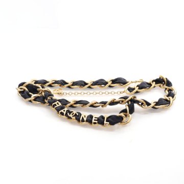 小物 SS2002 CHANEL SLIDE CHAIN LEATHER BELT Chanel Spring 2002 Black Leather Sliding Chain Lock Runway Belt