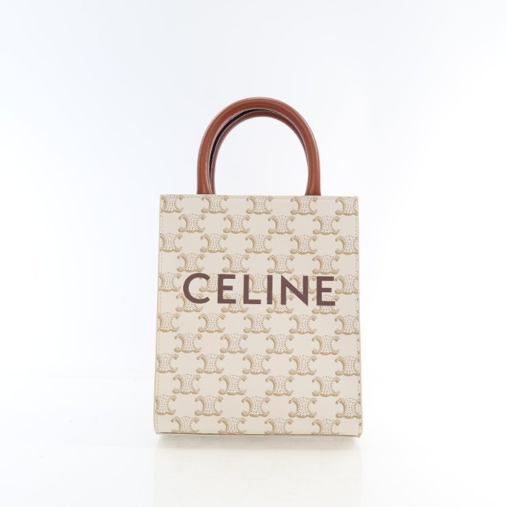 CELINE MINI VERTICAL CABAS タン CELINE Canvas Calfskin Mini Vertical Cabas Natural Tan