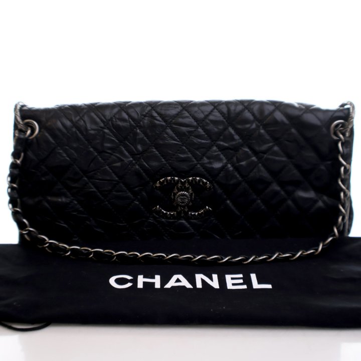 Chanel Black Aged Calfskin CC Foldover Bag - Luxe Du Jour