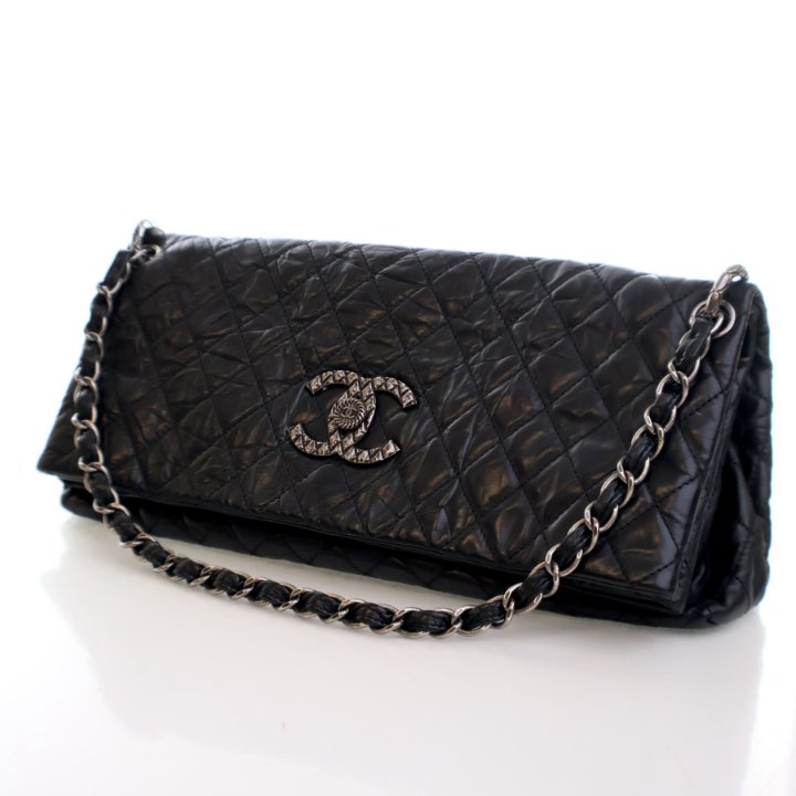 Chanel Black Aged Calfskin CC Foldover Bag - Luxe Du Jour