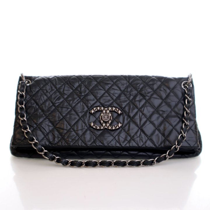 Chanel Black Aged Calfskin CC Foldover Bag - Luxe Du Jour