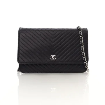 Chanel Black Caviar Chevron Wallet On Chain (WOC)
