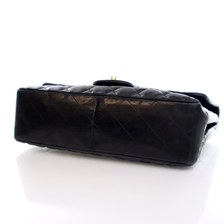 Chanel Vintage Jumbo Black Lambskin Classic Single Flap Bag