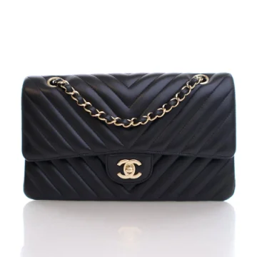 Chanel Medium Black Lambskin Chevron Flap Bag