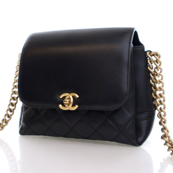 Chanel Black Goatskin Side Chain Compartment Flap Bag - Luxe