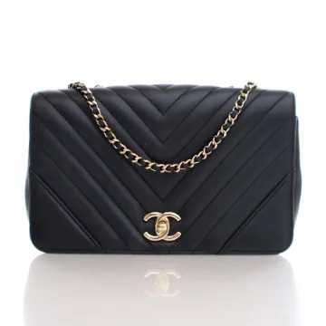Chanel Black Lambskin Chevron Statement Flap Bag
