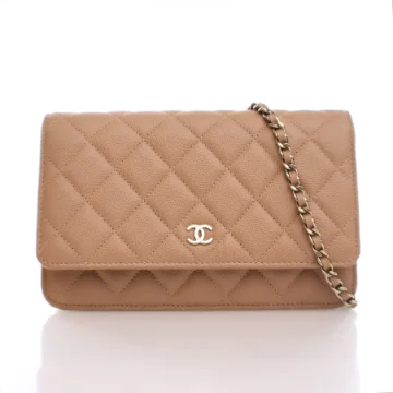 Chanel Beige Caviar Classic Wallet on Chain (WOC)