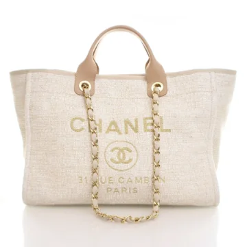Chanel Medium Beige Tweed Deauville Tote Bag