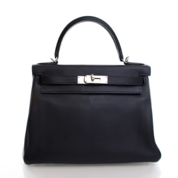 Hermes Vintage Black Evergrain Kelly Retourne 28