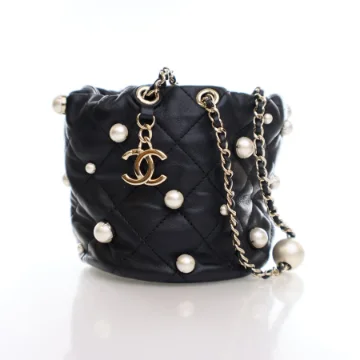 Chanel Mini Black Lambskin About Pearls Bucket Bag